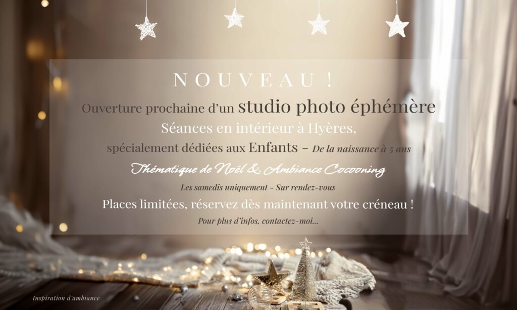 Studio photo à Hyères pour séances en intérieur, photo de naissance et enfants, thème Noël et cocooning