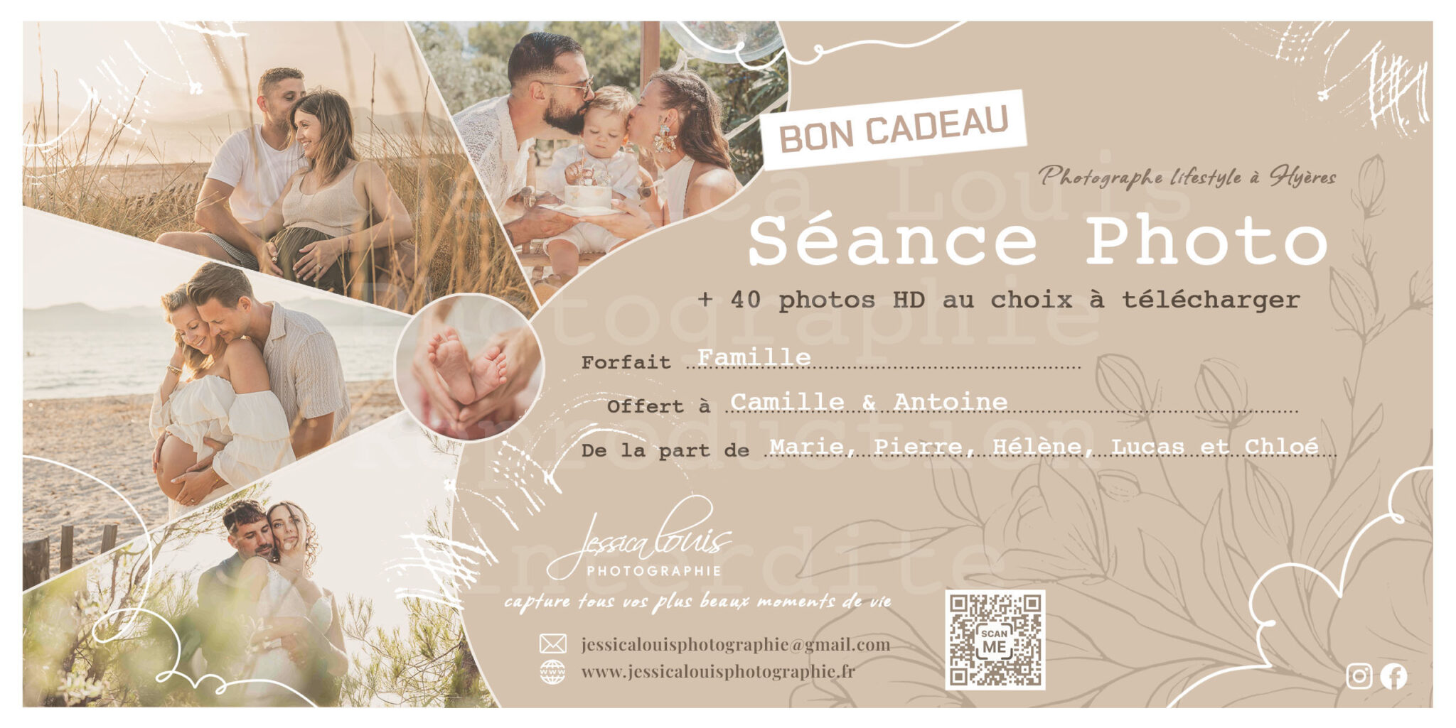 Bon cadeau pour séance photo à Hyères – offre personnalisée par Jessica Louis Photographe, idéale pour offrir une séance grossesse, naissance ou famille.